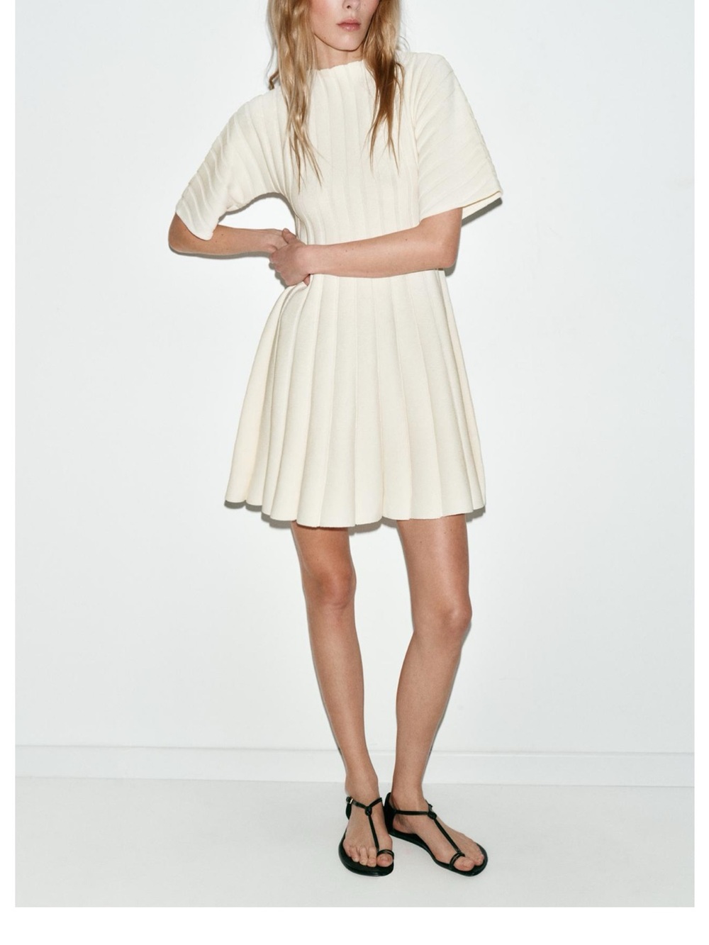 Zara Short Rib Knit Balloon Sleeve Dress Size Small NWT
